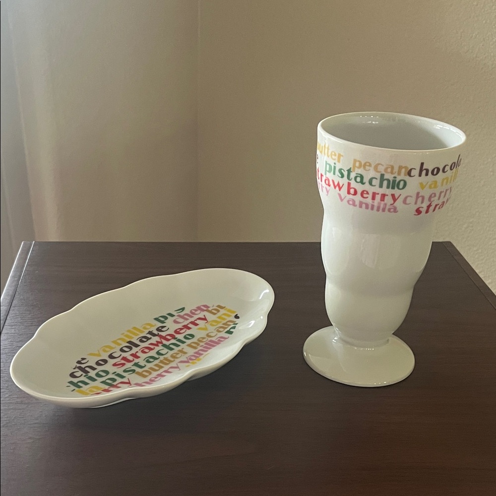 Vintage ice cream parlor shake and Plate Set